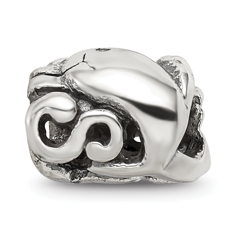 Sterling Silver 925 Dolphin Bead with Antiqued Finish Solid and Casted Design