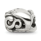Sterling Silver 925 Dolphin Bead with Antiqued Finish Solid and Casted Design