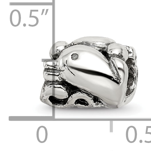 Sterling Silver 925 Dolphin Bead with Antiqued Finish Solid and Casted Design