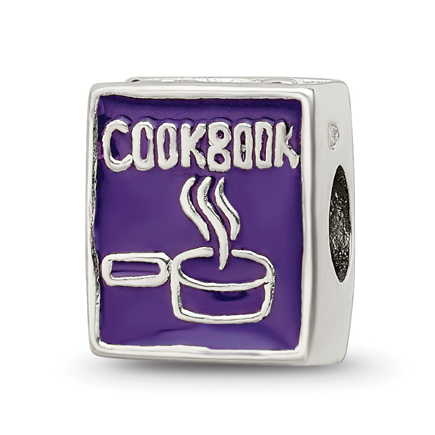 Sterling Silver 925 Purple Enameled Cookbook Bead Polished Finish