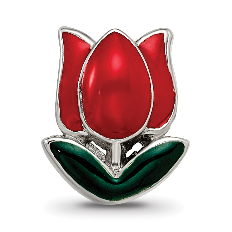 Sterling Silver 925 Enameled Tulip Bead with Elegant Floral Design