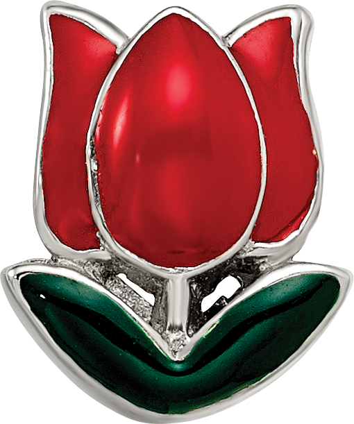 Sterling Silver 925 Enameled Tulip Bead with Elegant Floral Design