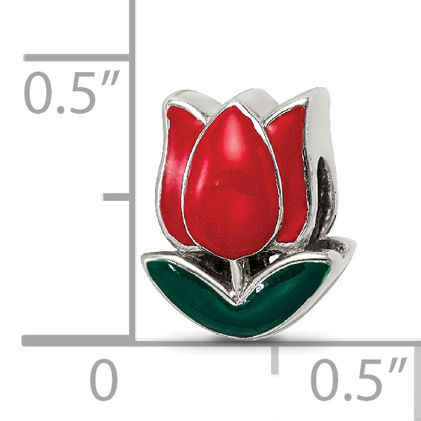 Sterling Silver 925 Enameled Tulip Bead with Elegant Floral Design