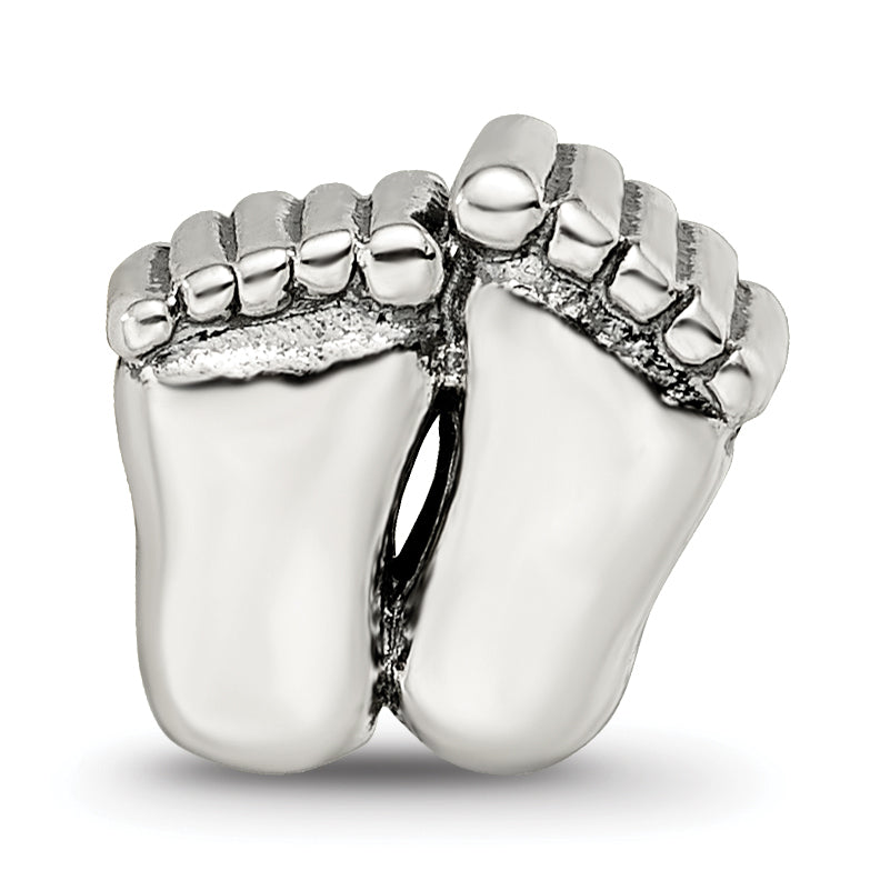 Sterling Silver 925 Antiqued Feet Bead with Solid Casted Design