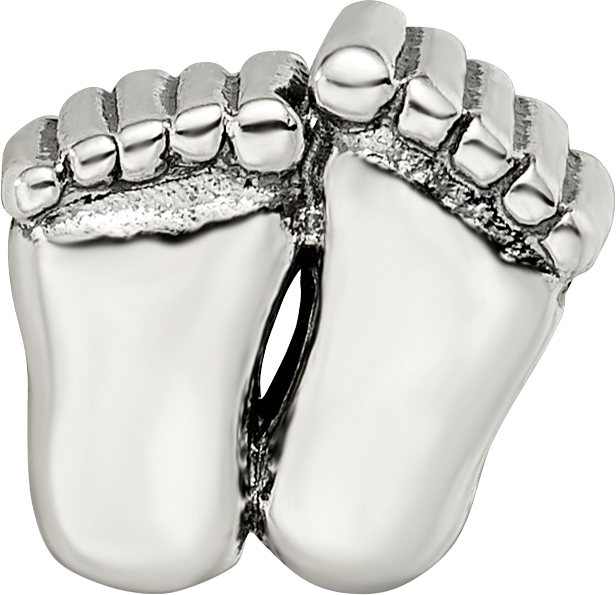 Sterling Silver 925 Antiqued Feet Bead with Solid Casted Design