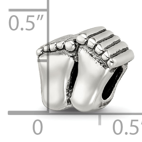Sterling Silver 925 Antiqued Feet Bead with Solid Casted Design