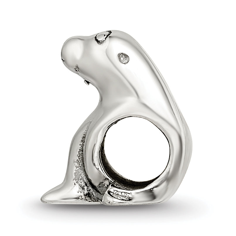 Sterling Silver 925 Antiqued Sea Lion Bead with Solid Cast Design