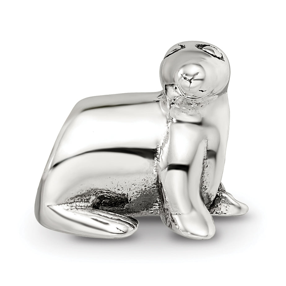 Sterling Silver 925 Antiqued Sea Lion Bead with Solid Cast Design