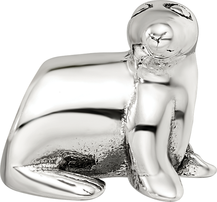 Sterling Silver 925 Antiqued Sea Lion Bead with Solid Cast Design