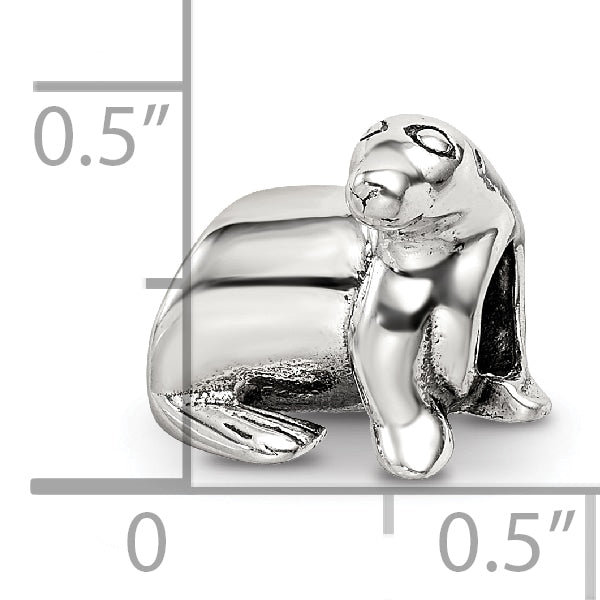 Sterling Silver 925 Antiqued Sea Lion Bead with Solid Cast Design