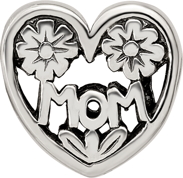 Sterling Silver 925 Mom Heart Bead with Antiqued Finish Elegant Gift Ready Design