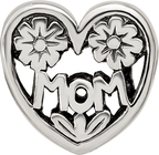 Sterling Silver 925 Mom Heart Bead with Antiqued Finish Elegant Gift Ready Design
