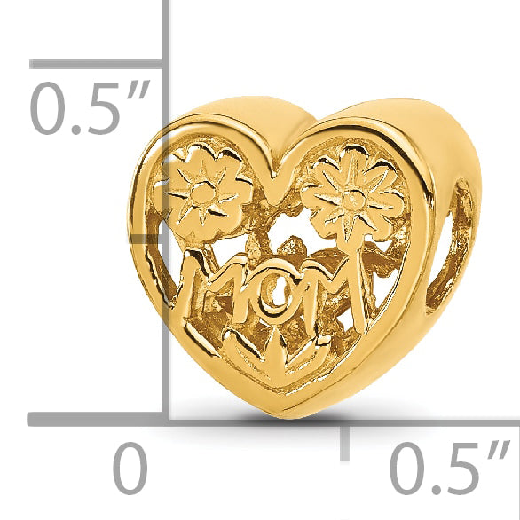 Sterling Silver Reflections Gold-plated Floral Mom Heart Bead