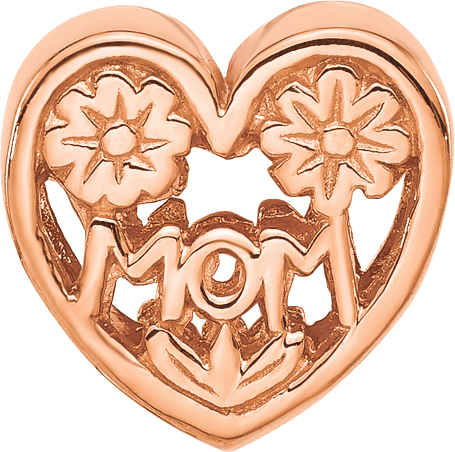 Sterling Silver Reflections Rose Gold-plated Floral Mom Heart Bead