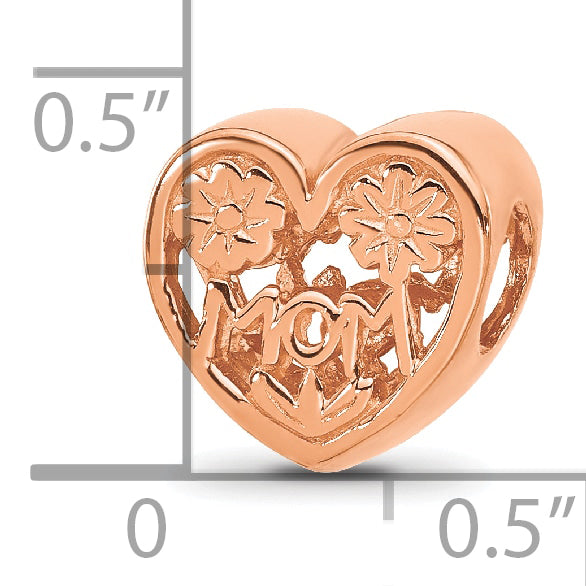 Sterling Silver Reflections Rose Gold-plated Floral Mom Heart Bead