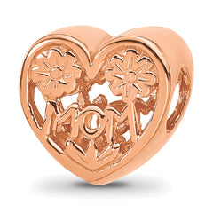 Sterling Silver Reflections Rose Gold-plated Floral Mom Heart Bead