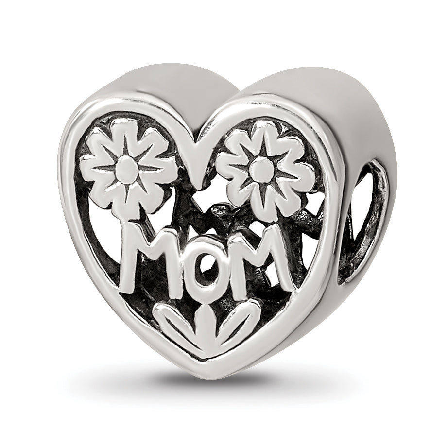 Sterling Silver Reflections Mom Heart Bead