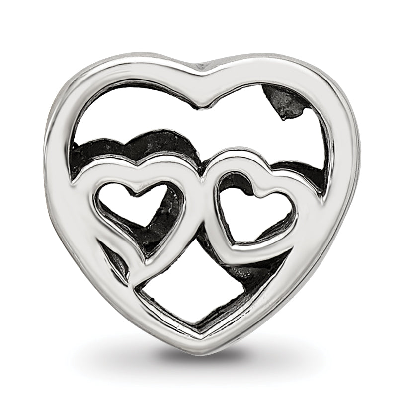 Sterling Silver 925 Two Hearts Bead with Polished Finish  Elegant Gift Ready