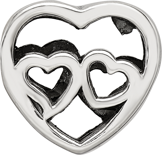 Sterling Silver 925 Two Hearts Bead with Polished Finish  Elegant Gift Ready