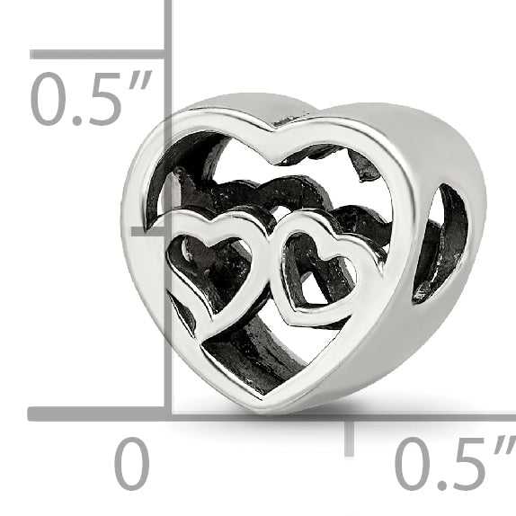 Sterling Silver 925 Two Hearts Bead with Polished Finish  Elegant Gift Ready