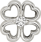 Sterling Silver 925 Four Leaf Clover Bead with CZ, Polished Finish, Lucky Charm