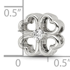 Sterling Silver 925 Four Leaf Clover Bead with CZ, Polished Finish, Lucky Charm