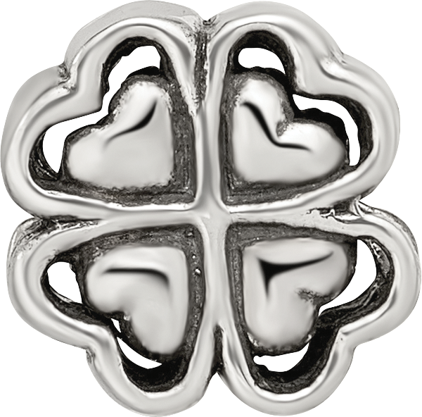 Sterling Silver 925 Four Leaf Heart Clover Bead Polished Finish with Lucky Charm Design