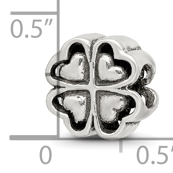 Sterling Silver 925 Four Leaf Heart Clover Bead Polished Finish with Lucky Charm Design