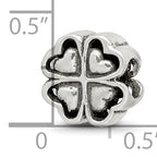 Sterling Silver 925 Four Leaf Heart Clover Bead Polished Finish with Lucky Charm Design