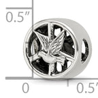 Sterling Silver 925 Dove & Peace Bead with Antiqued Finish, Vintage Inspired