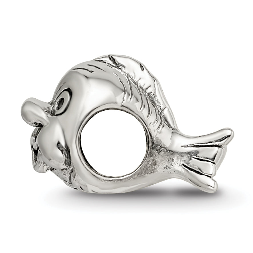 Sterling Silver 925 Fish Bead with Antiqued Finish and Intricate Design