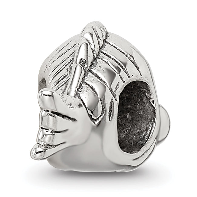 Sterling Silver 925 Fish Bead with Antiqued Finish and Intricate Design