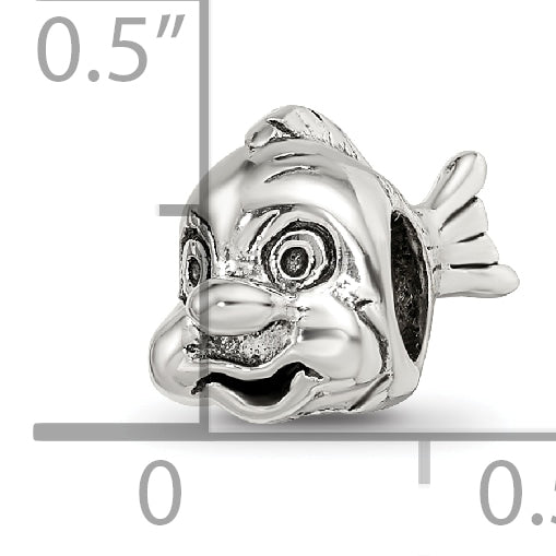 Sterling Silver 925 Fish Bead with Antiqued Finish and Intricate Design