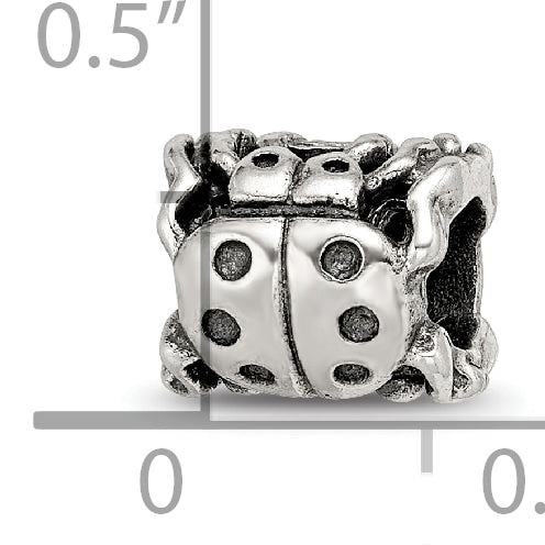 Sterling Silver 925 Ladybug Bead with Antiqued Finish for Luck and Charm