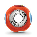 Sterling Silver 925 Italian Glass Bead with Orange Accents Elegant and Vibrant Accessory