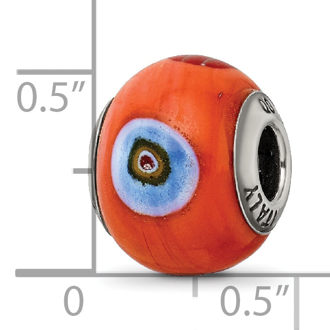 Sterling Silver 925 Italian Glass Bead with Orange Accents Elegant and Vibrant Accessory