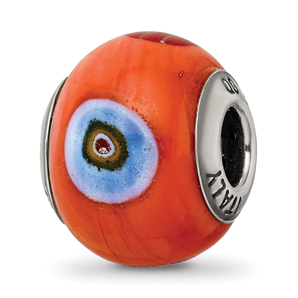 Sterling Silver Reflections Italian Orange w/Decorative Accents Glass Bead Main image