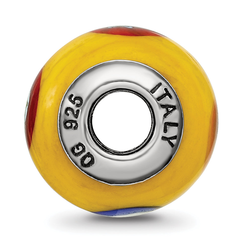 Sterling Silver 925 Glass Bead with Italian Yellow Accents Polished Finish
