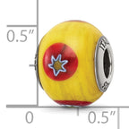 Sterling Silver 925 Glass Bead with Italian Yellow Accents Polished Finish
