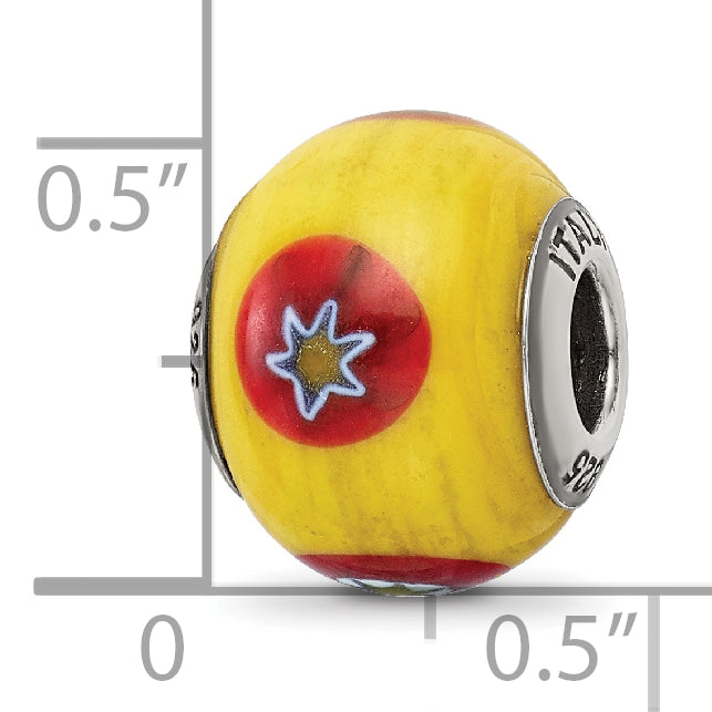 Sterling Silver 925 Glass Bead with Italian Yellow Accents Polished Finish