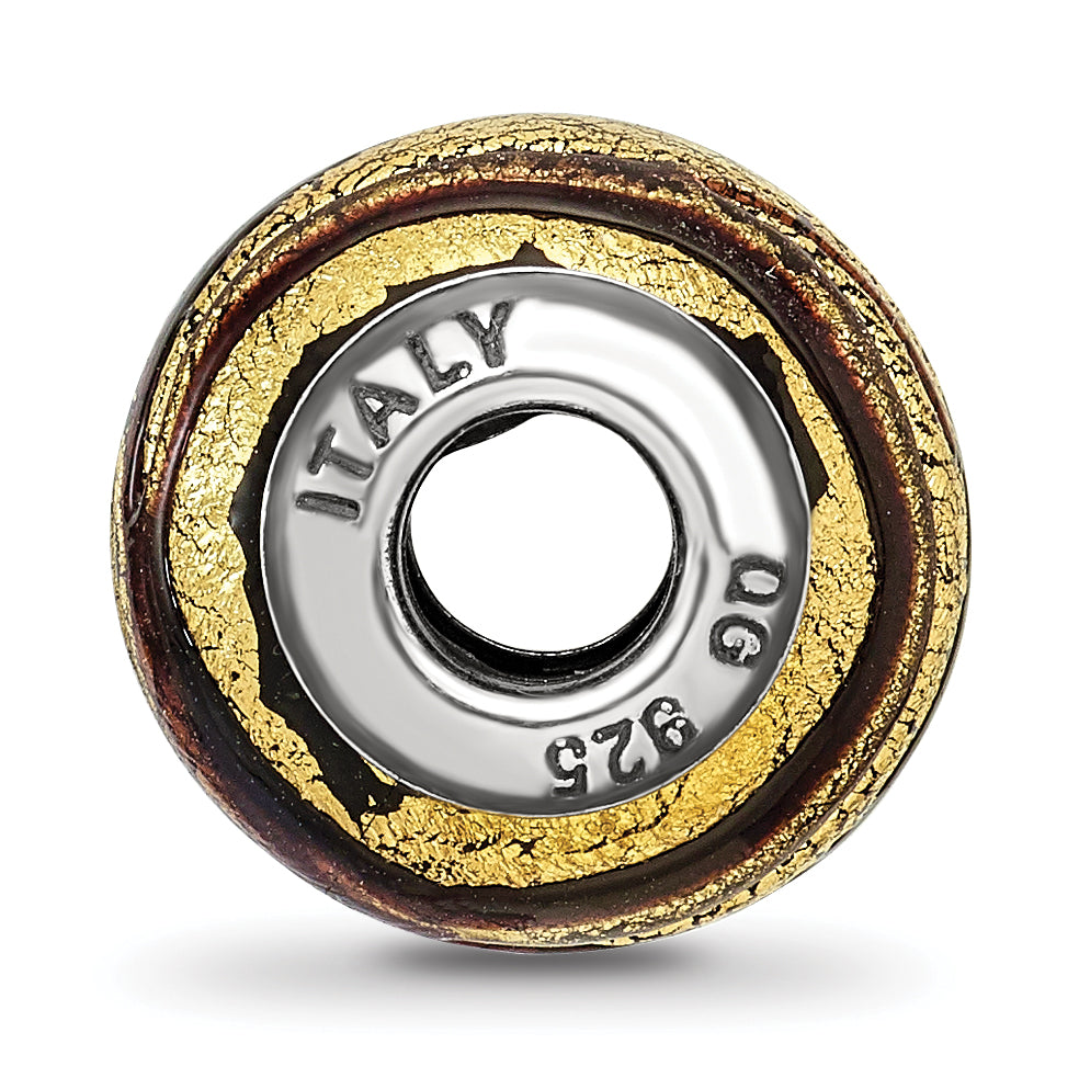 Sterling Silver Italian Glass Bead with Brown & Gold Polished Finish Versatile and Elegant Secondary image