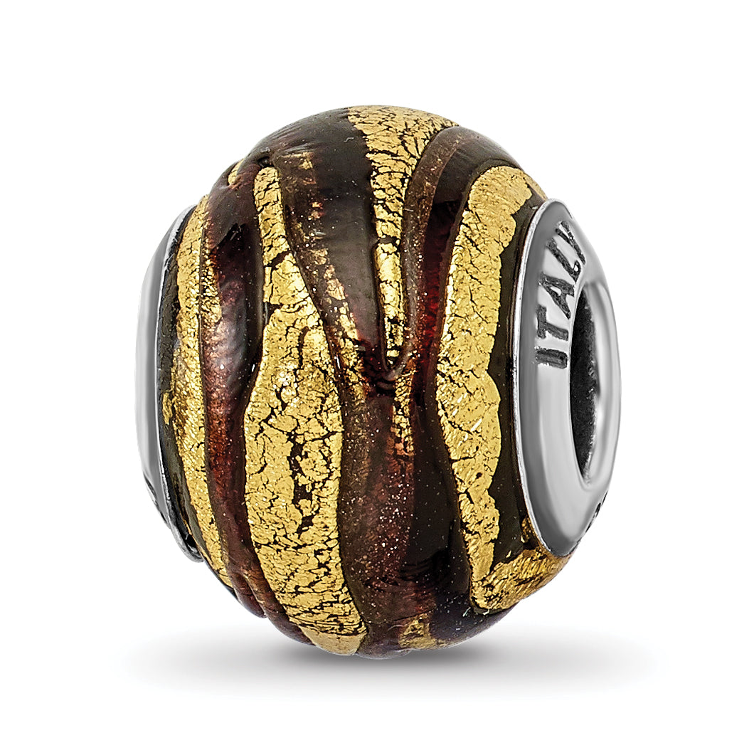 Sterling Silver Reflections Italian Brown & Gold Colored Glass Bead Main image