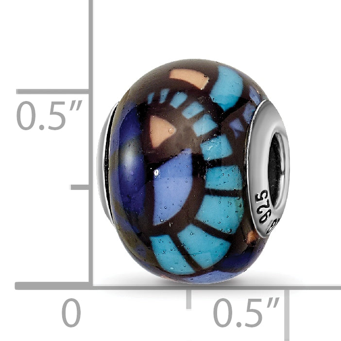 Sterling Silver 925 Italian Blue Glass Bead with Decorative Overlay Polished Finish