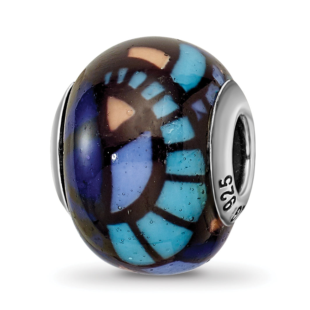 Sterling Silver Reflections Italian Blue Decorative Overlay Glass Bead