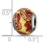 Sterling Silver 925 Italian Floral Glass Bead with Polished Overlay Design