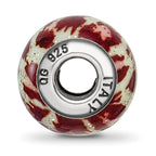Sterling Silver 925 Glitter Glass Bead in Pink & Brown Elegant Design