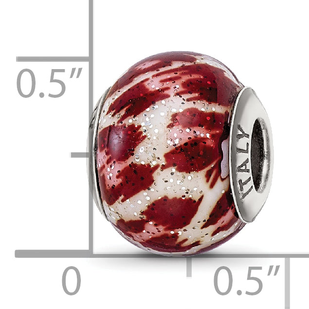 Sterling Silver 925 Glitter Glass Bead in Pink & Brown Elegant Design
