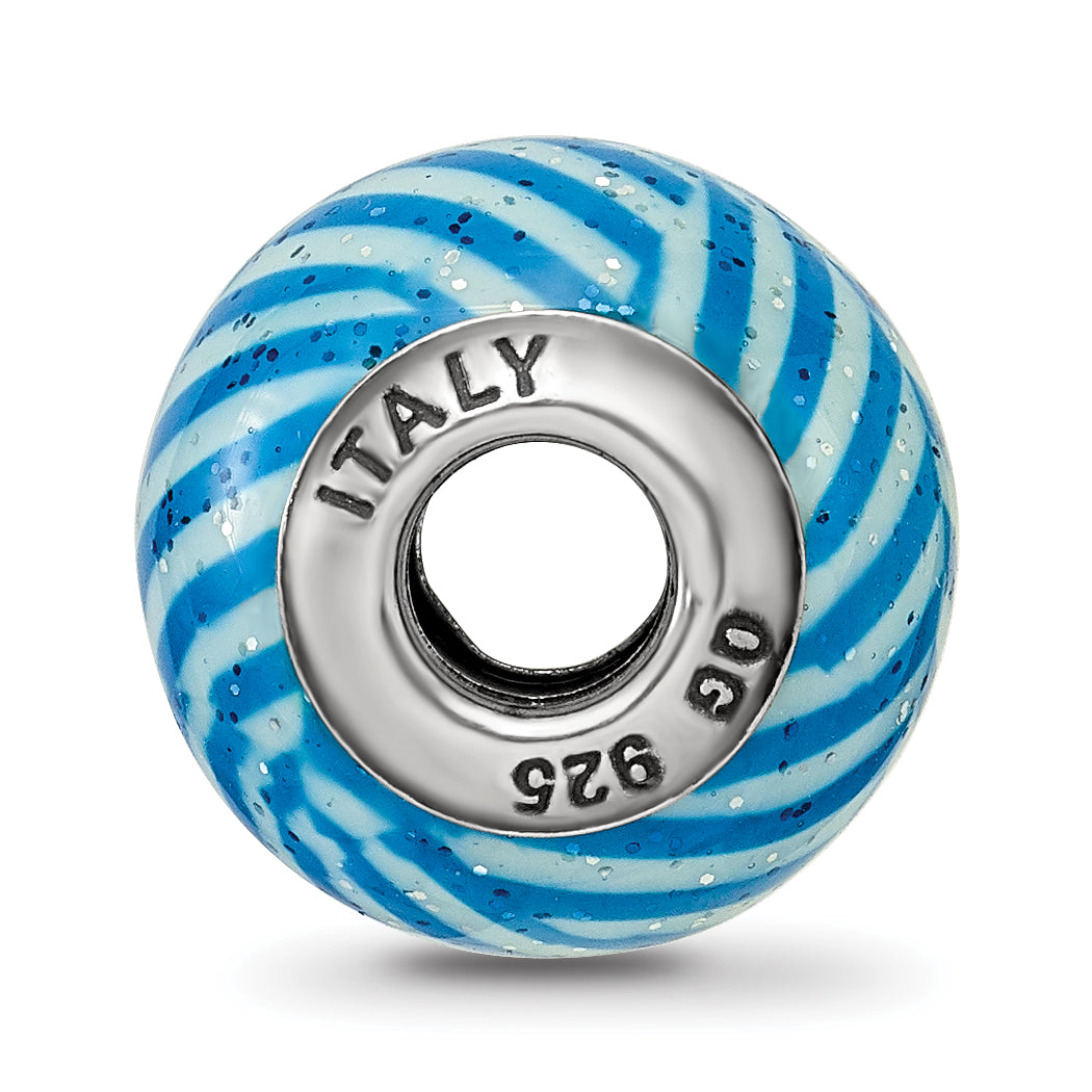 Sterling Silver 925 Blue Striped Glass Bead with Glitter Detailing  Italian Elegance Secondary image