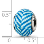 Sterling Silver 925 Blue Striped Glass Bead with Glitter Detailing  Italian Elegance