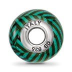 Italian Teal Stripe Glass Bead Charm in Sterling Silver
